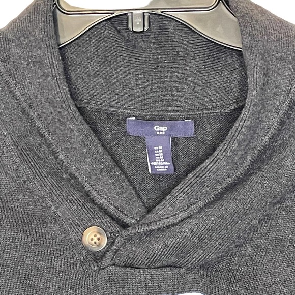 Gap Shawl Collar Sweater Size Medium Gray With Burgundy Blue Yellow Stripes Mens - Picture 2 of 6